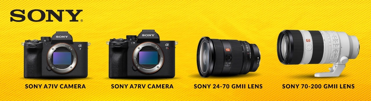 Sony desktop banner with sony cameras and lenses